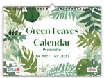 Green Leaves 18 Month Calendar July 2024 - December 2025